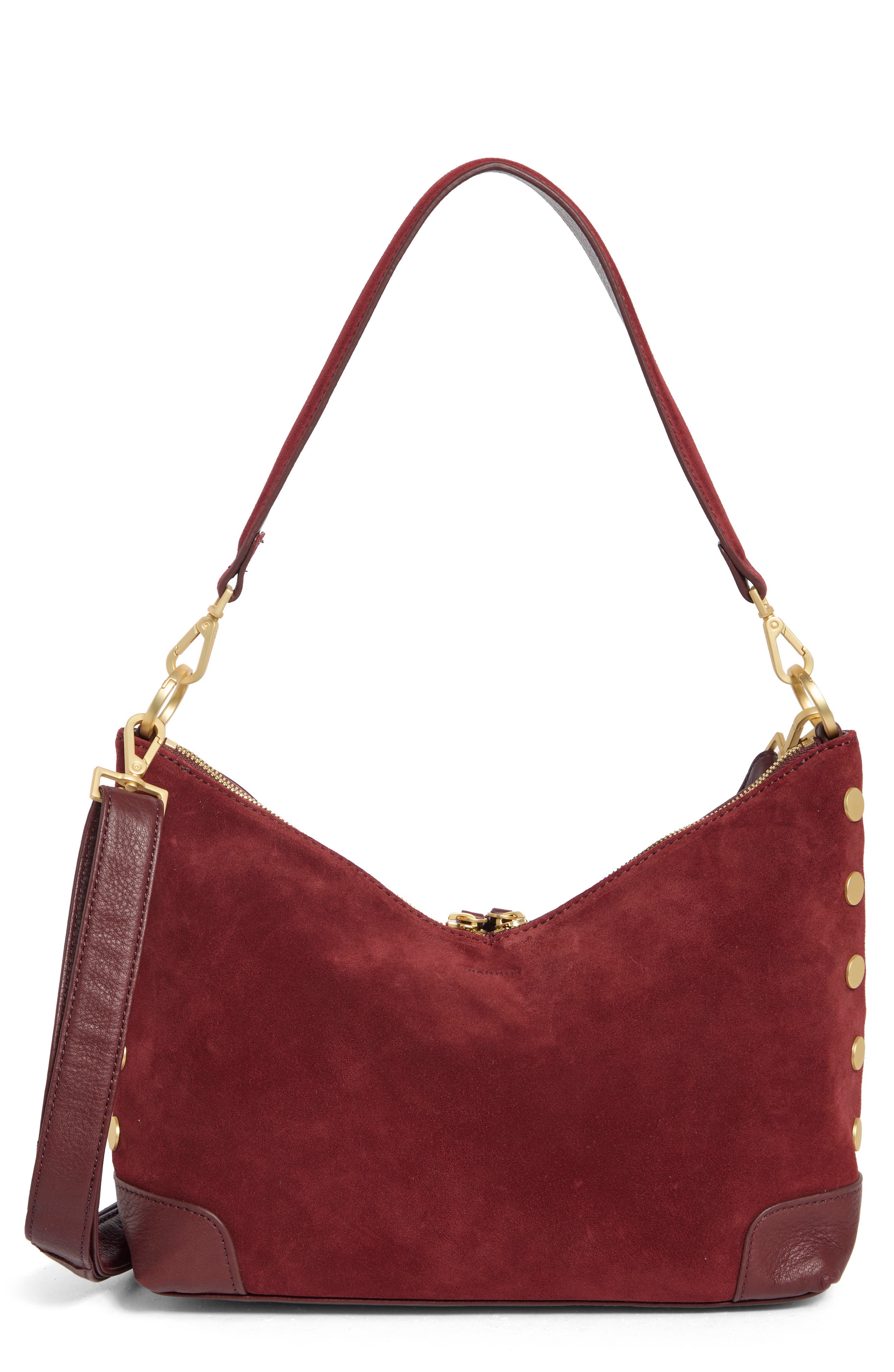Grace Medium Suede Shoulder Bag, Main, color, CHERRYWOOD SUEDE/BRUSHED GOLD