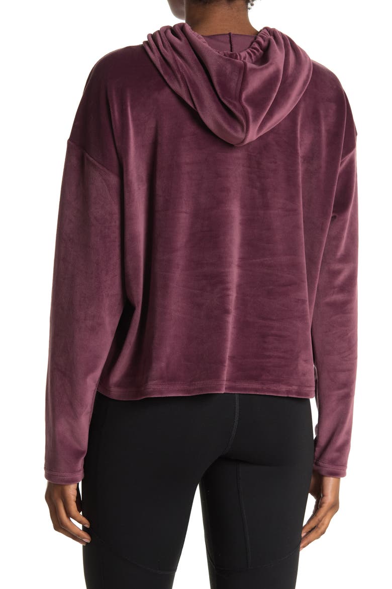 Velour Pullover Crop Hoodie, Alternate, color, PURPLE NECTAR