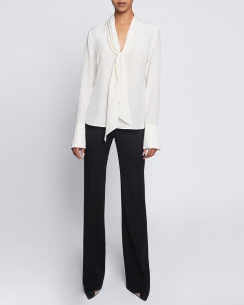 Santorelli Amanda Tie-neck Silk Chiffon Blouse In Beige