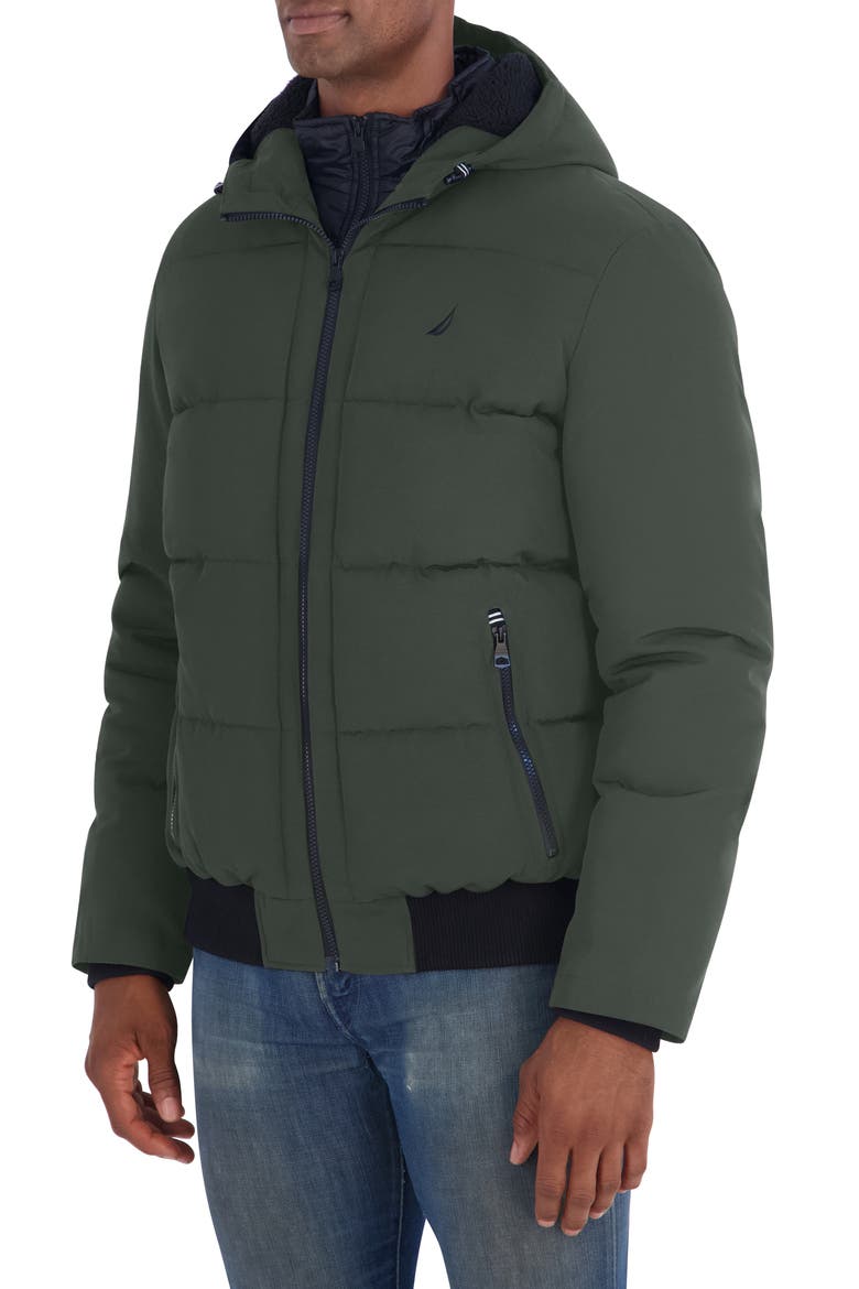 Mixed Quilted Bomber Jacket, Alternate, color, DKFOREST