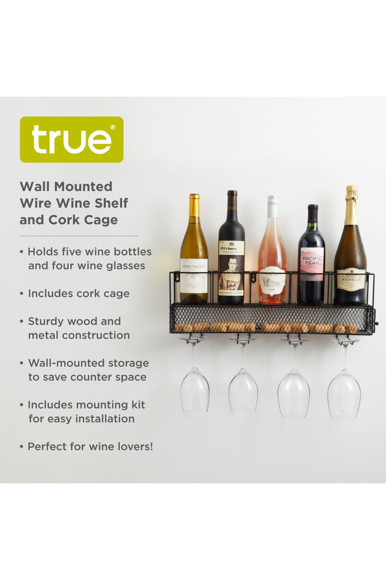Wall Mounted Wire Wine Shelf and Cork Cage, Alternate, color, Brown