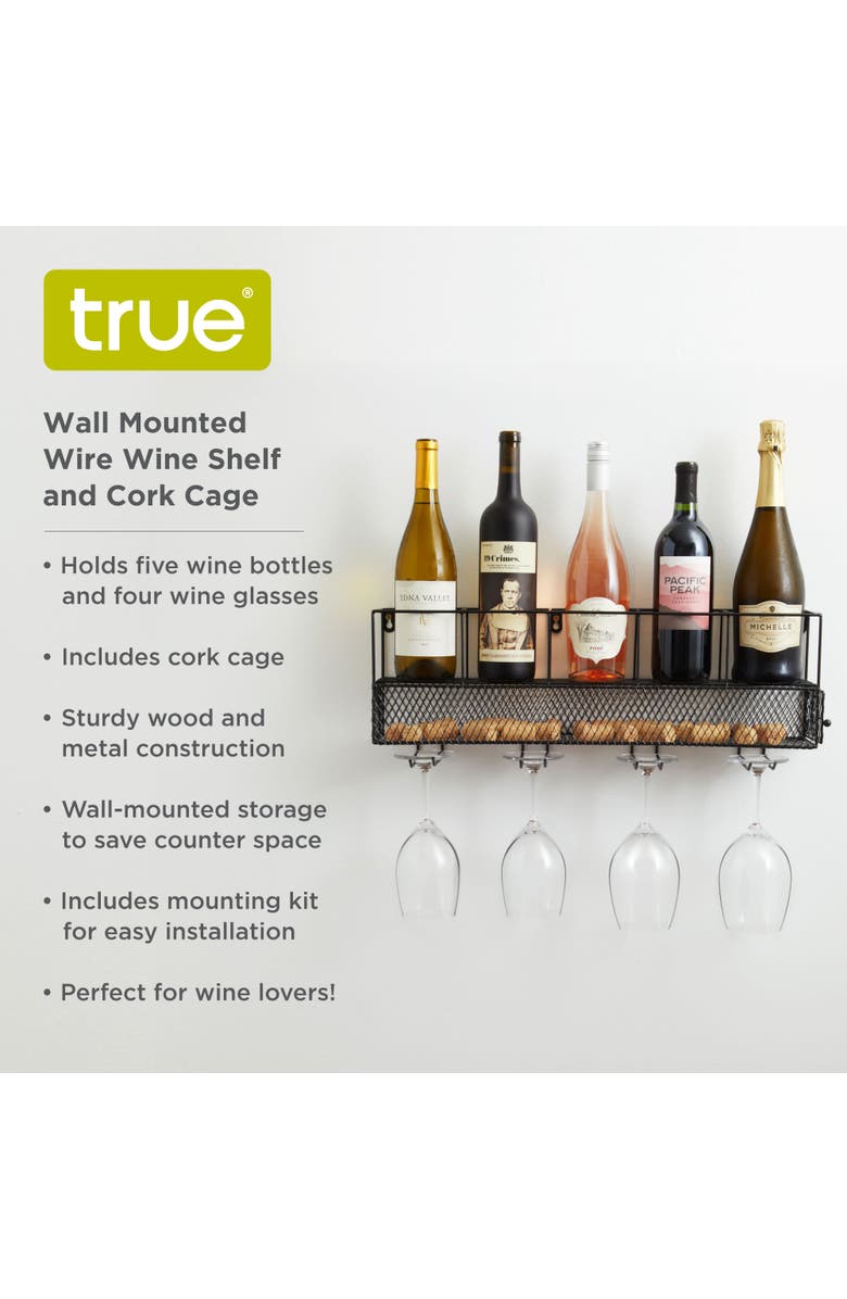 true Wall Mounted Wire Wine Shelf and Cork Cage, Alternate, color, Brown