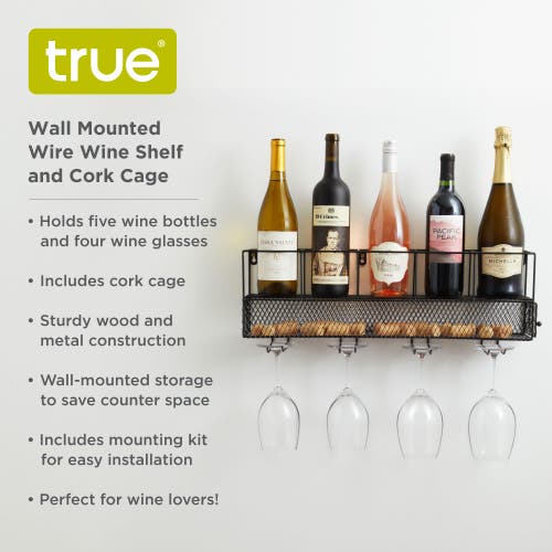 True Wall Mounted Wire Wine Shelf And Cork Cage In Brown
