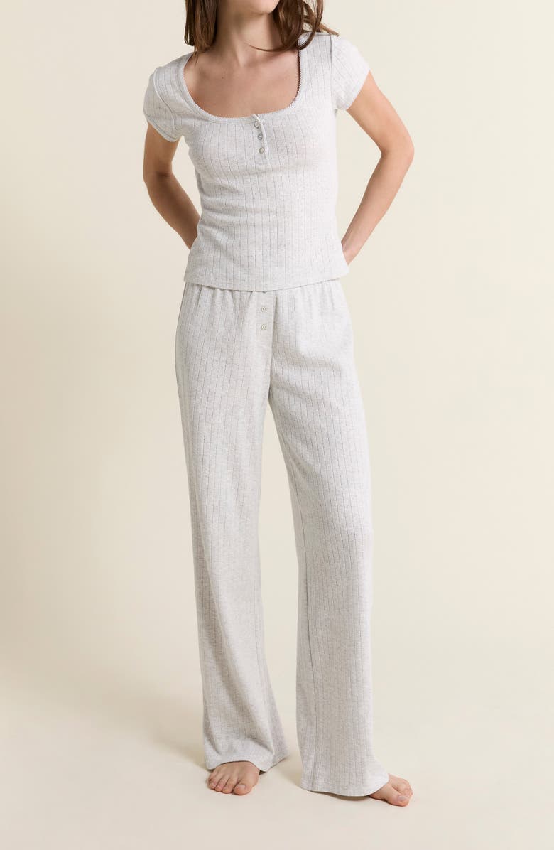 Etam Katell Pointelle Cotton Pajama Pants, Alternate, color, Grey