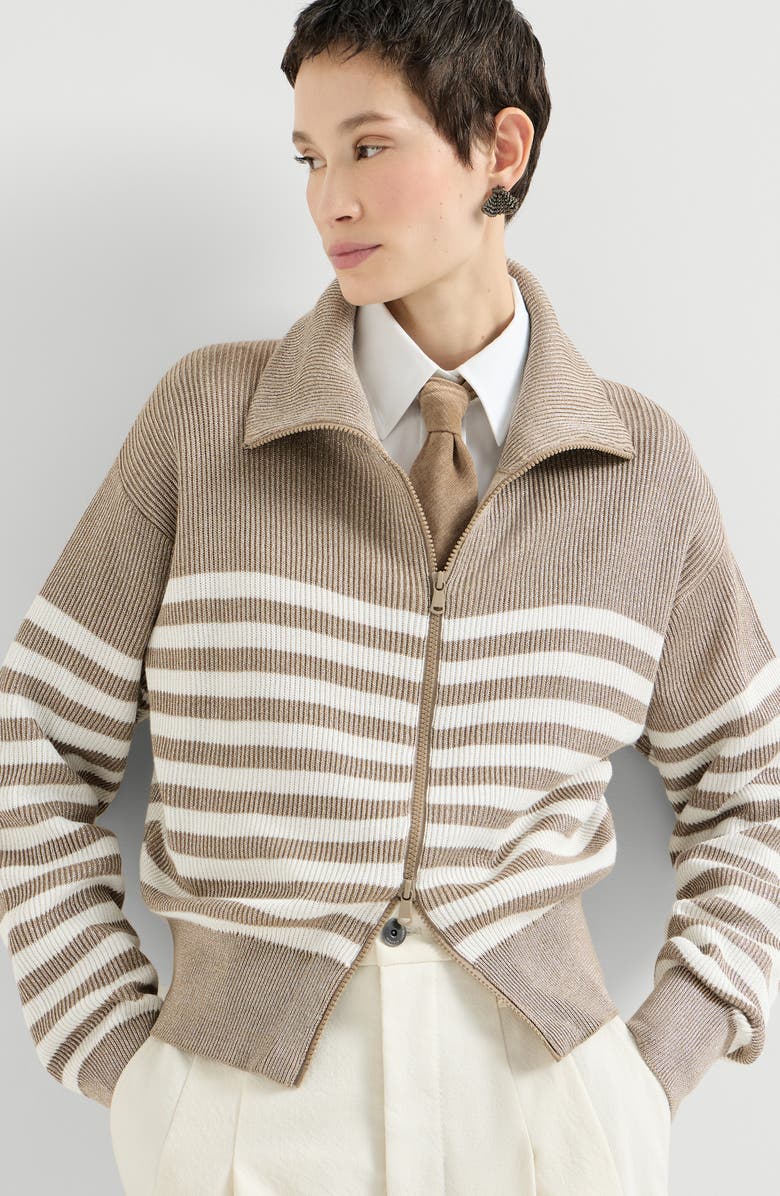 Brunello Cucinelli Sparkling cotton cardigan, Alternate, color, Beige