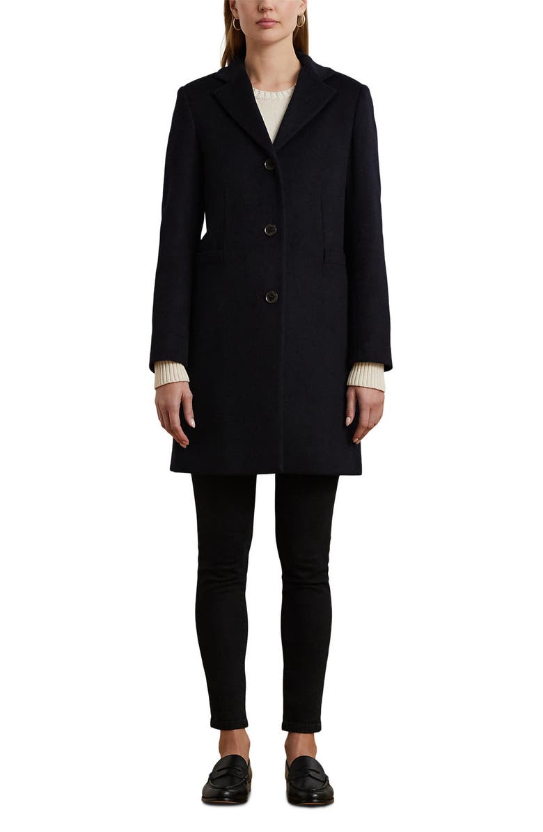 Lauren Ralph Lauren Longline Wool Blend Coat, Alternate, color, Black