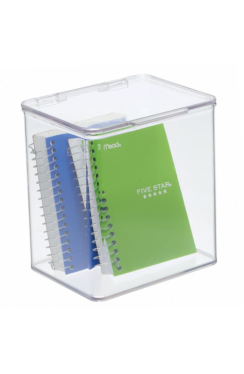 mDesign Plastic Desk Organizer Bin Box with Hinged Lid for Home Office, Alternate, color,