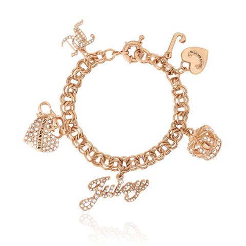 Gold-Tone Charm Bracelet with Pavé Accents
