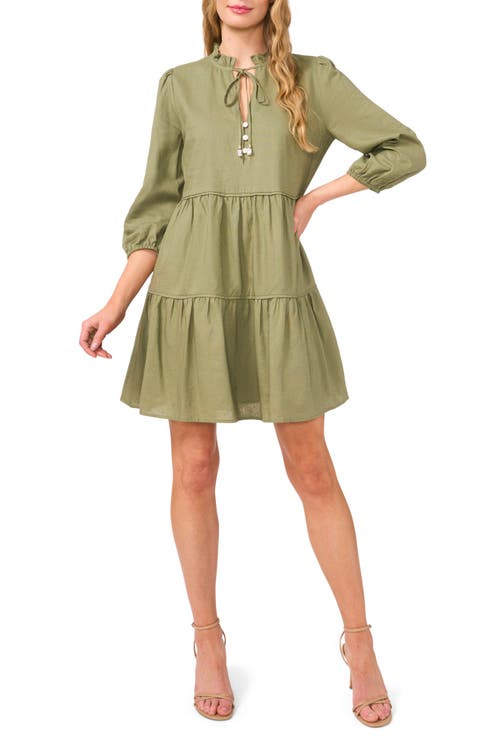 Long Sleeve Tiered Linen Blend Dress