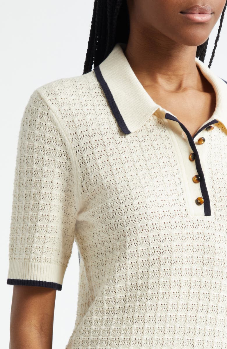 Veronica Beard Brandt Pointelle Polo Sweater, Alternate, color, 