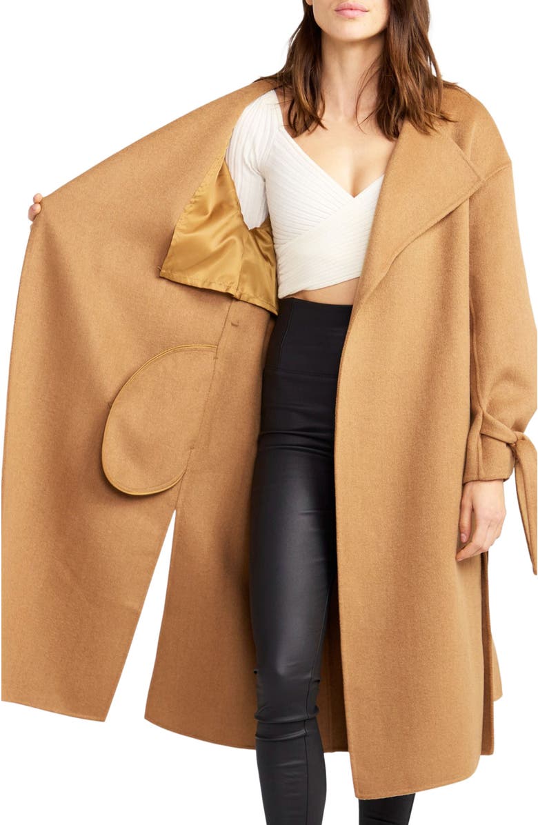Belle & Bloom Head Over Heels Collarless Robe Coat, Alternate, color, Camel