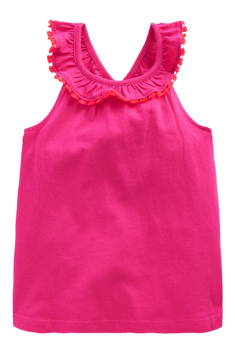Kids' Ruffle Neck Cotton Top, Main, color, BRILLANT PINK