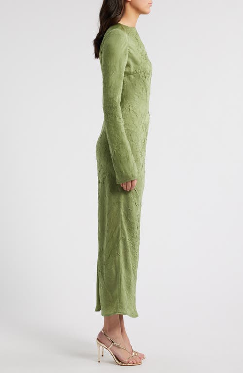 Rare London Crinkle Effect Long Sleeve Dress In Olive