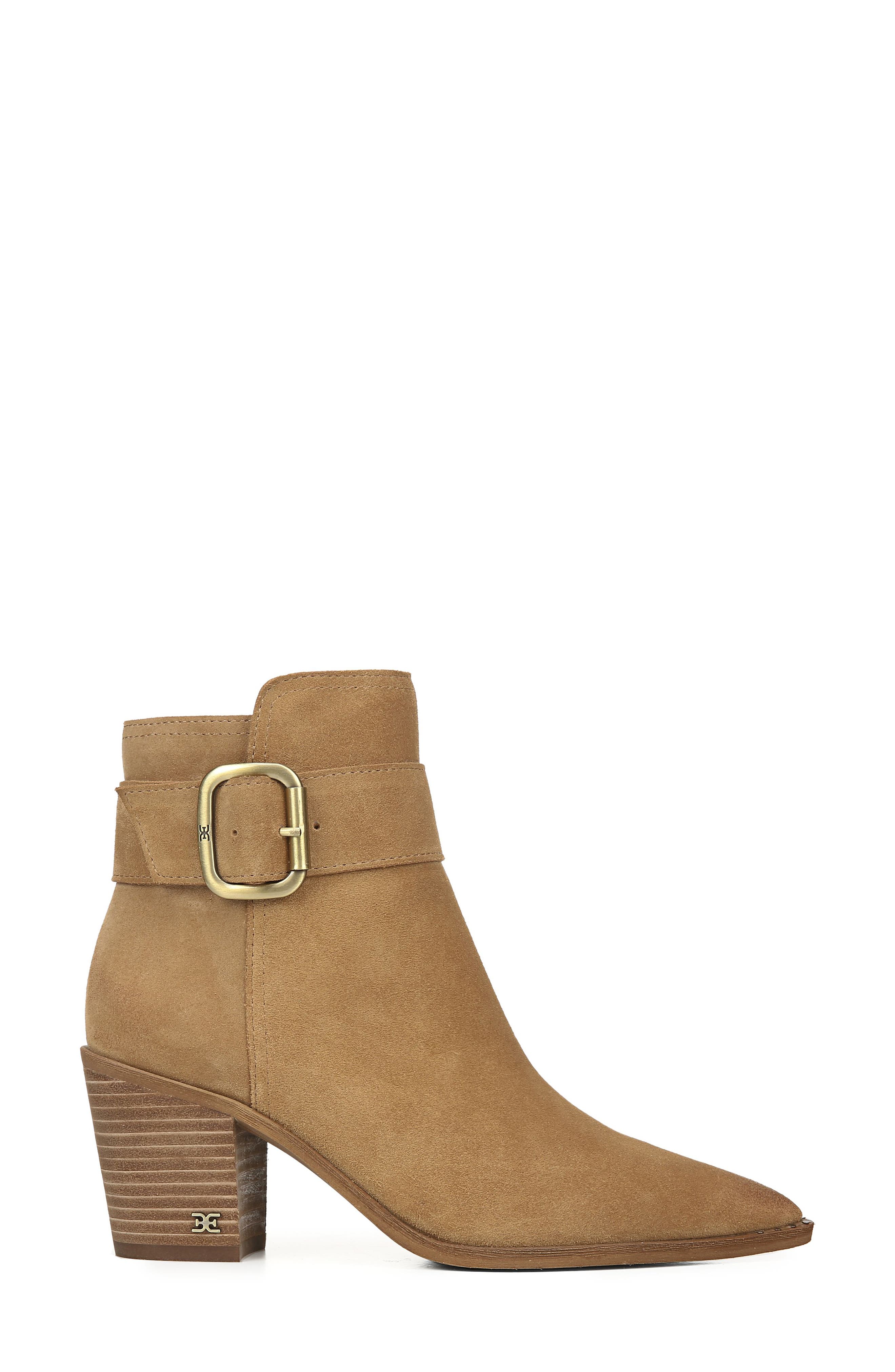Leonia Pointed Toe Bootie, Alternate, color, GOLDEN CARAMEL SUEDE