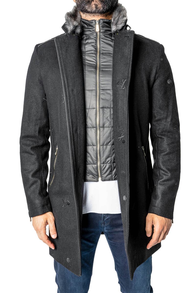 Maceoo Captainskull Embroidered Wool Blend Peacoat, Alternate, color, 