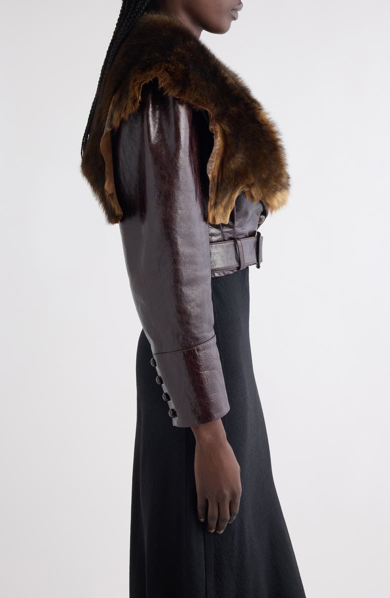 Chloé Leather Crop Jacket with Genuine Shearling Collar, Alternate, color, 