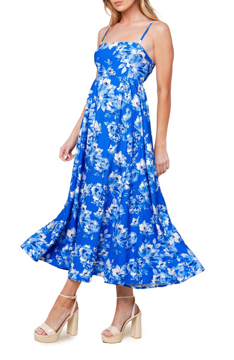 FLYING TOMATO Floral Tie Back Maxi Dress, Alternate, color, Blue Multi