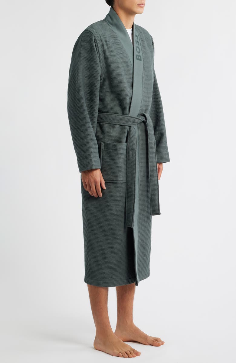 BOSS Waffle Knit Kimono Robe, Alternate, color, Open Green