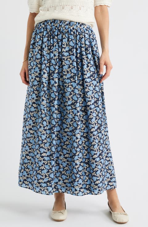 Print Pleated Maxi Skirt
