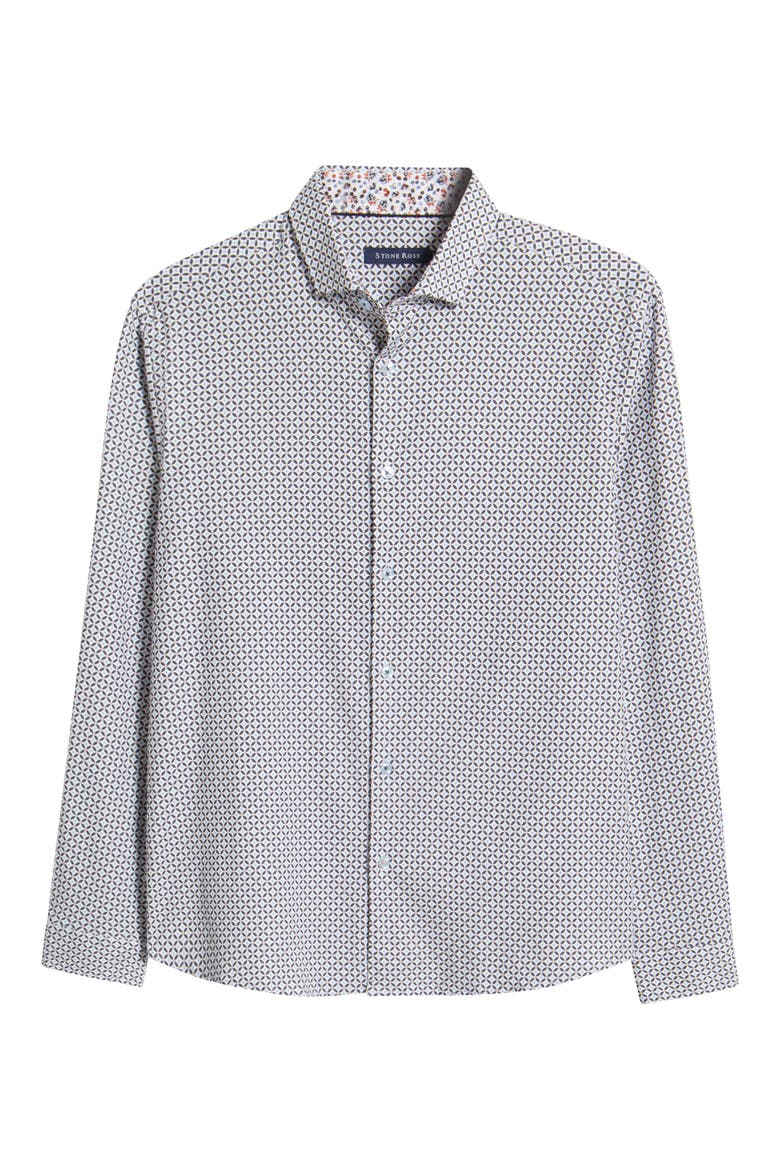 Flower Mosaic Stretch Cotton & Lyocell Button-Up Shirt, Alternate, color, LIGHT BLUE