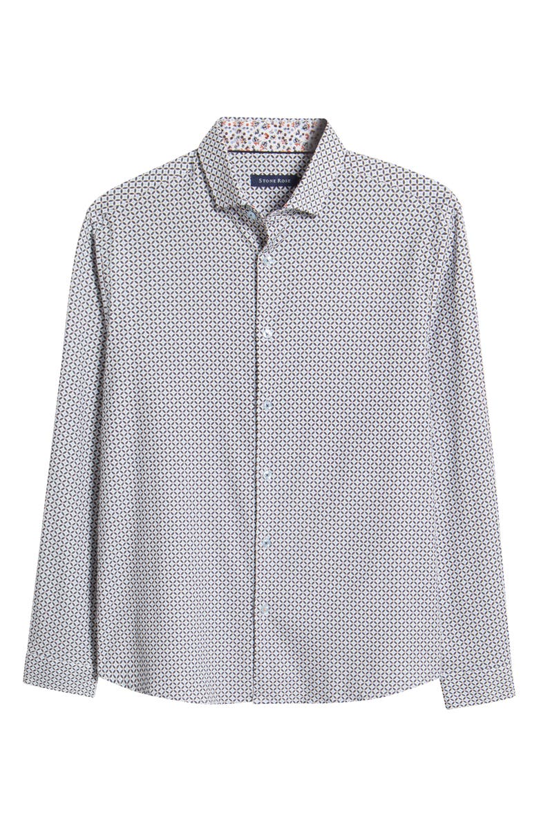 Stone Rose Flower Mosaic Stretch Cotton & Lyocell Button-Up Shirt, Alternate, color, 