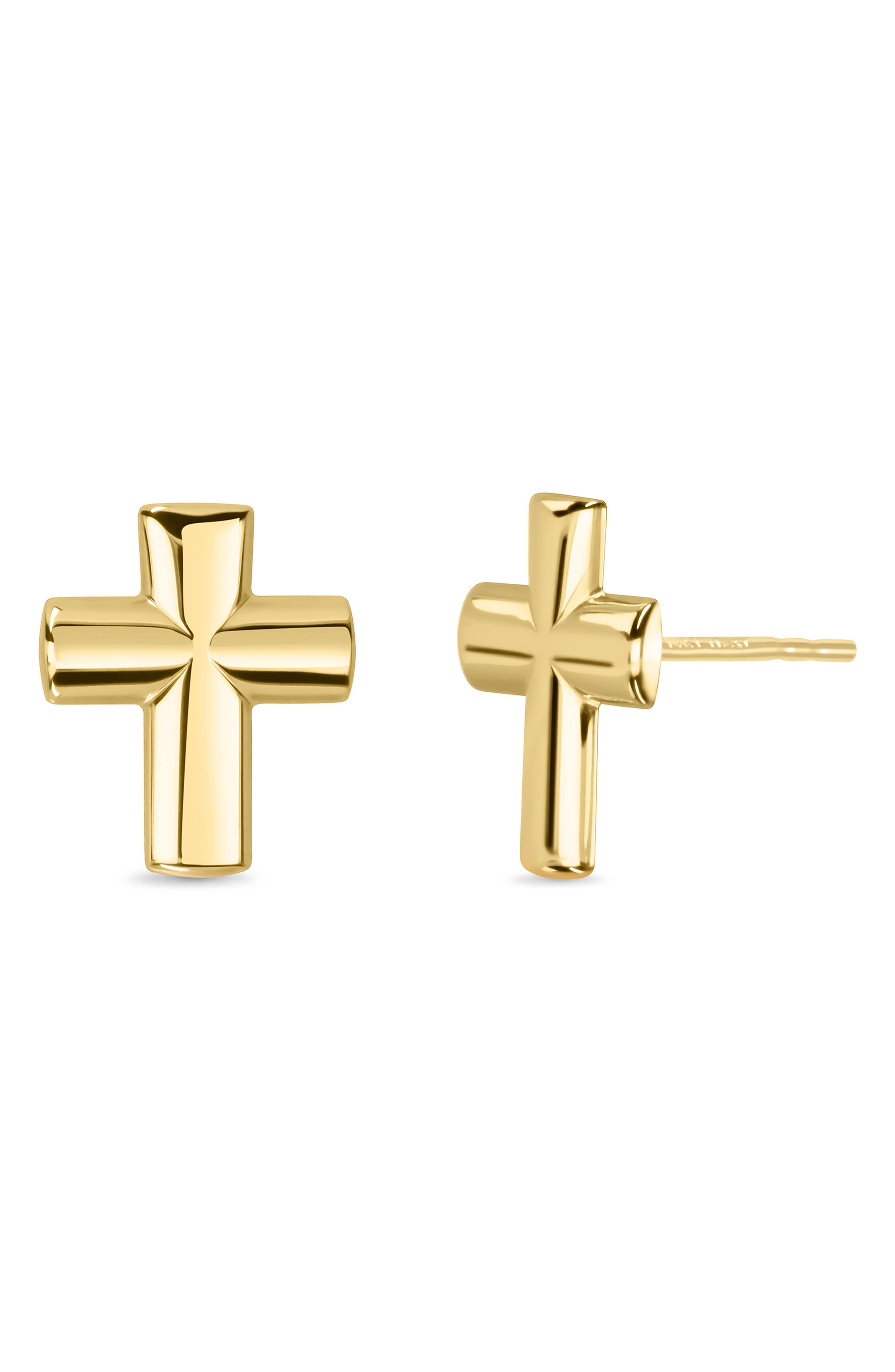 14k Gold Cross Stud Earrings
