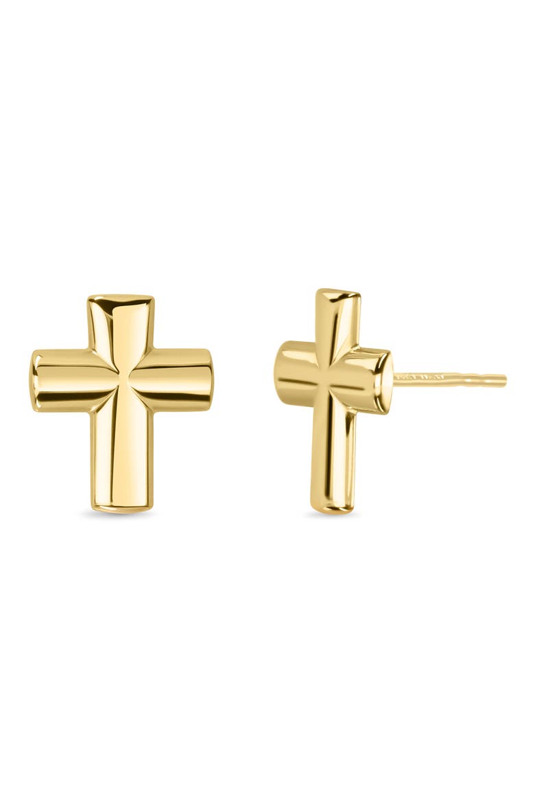 14k Gold Cross Stud Earrings, Main, color, 14KY