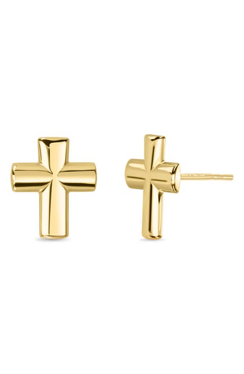 14k Gold Cross Stud Earrings