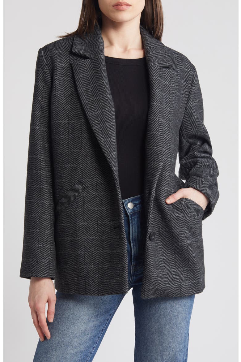 Chevron Oversize Single Breasted Blazer, Main, color, GREY- BLACK CHEVRON WEAVE