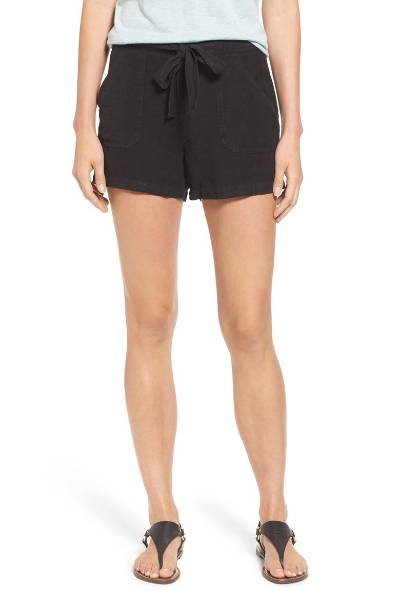 Matty M Belted Linen Blend Shorts, Main, color, BLACK
