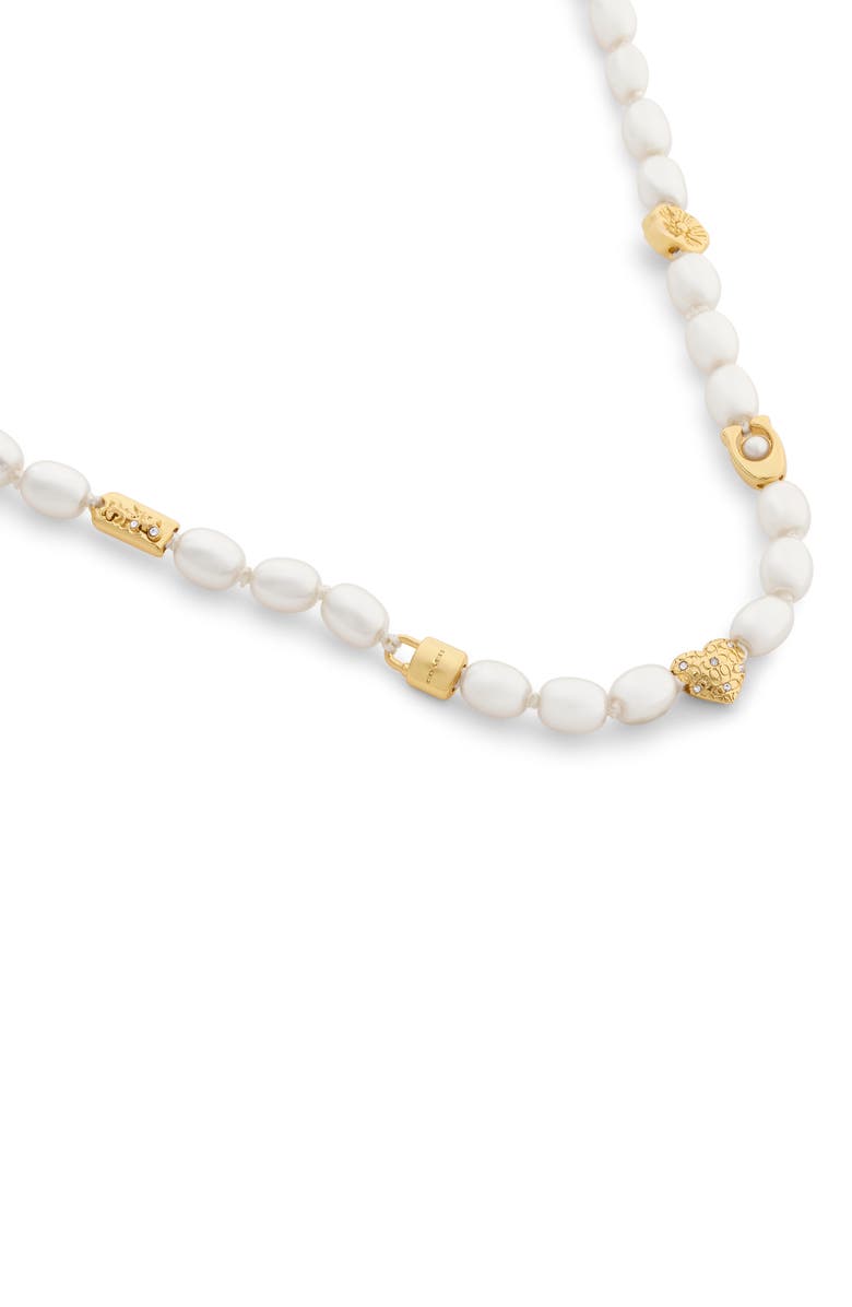 COACH Iconic Faux Pearl Beaded Station Necklace, Alternate, color,