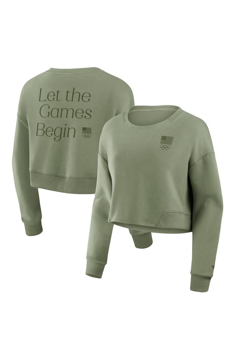Women's Fanatics  Olive Team USA Studio Tri-Blend Cropped Pullover Sweatshirt, Alternate, color, Olive
