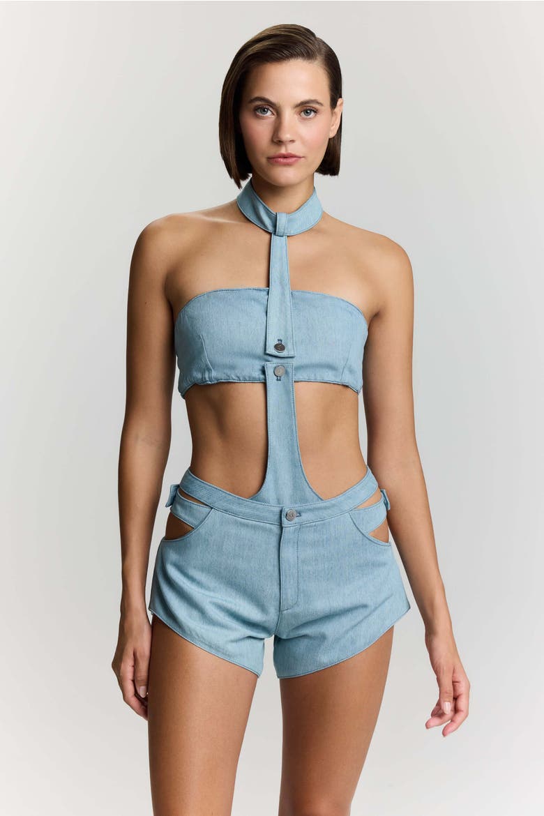 Belinda Denim Bodysuit, Main, color, Iced Blue