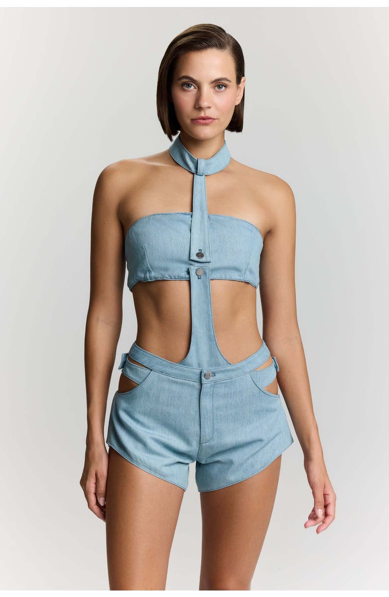 Jendue US Belinda Denim Bodysuit, Main, color, Iced Blue