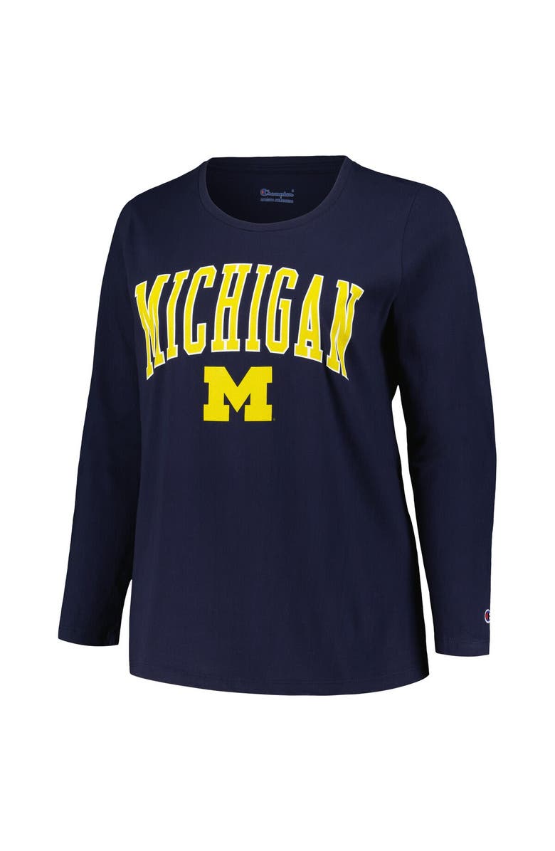 PROFILE Women's Profile Navy Michigan Wolverines Plus Size Arch Over Logo Scoop Neck Long Sleeve T-Shirt, Alternate, color, 
