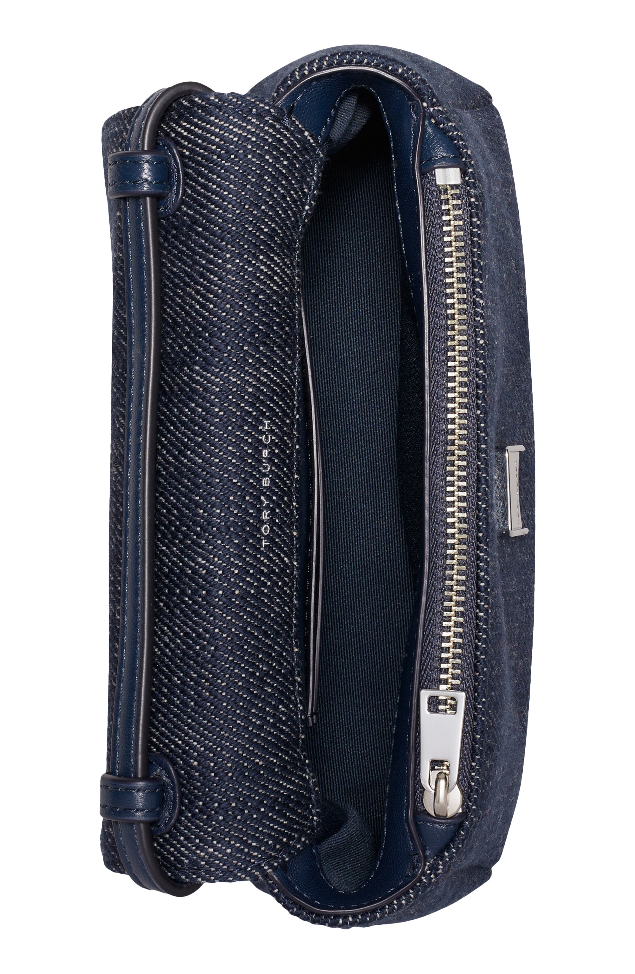 Tory Burch Charlie Denim Top Handle Bag, Alternate, color, Midnight