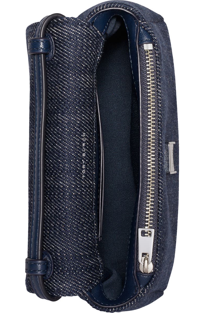 Tory Burch Charlie Denim Top Handle Bag, Alternate, color, Midnight