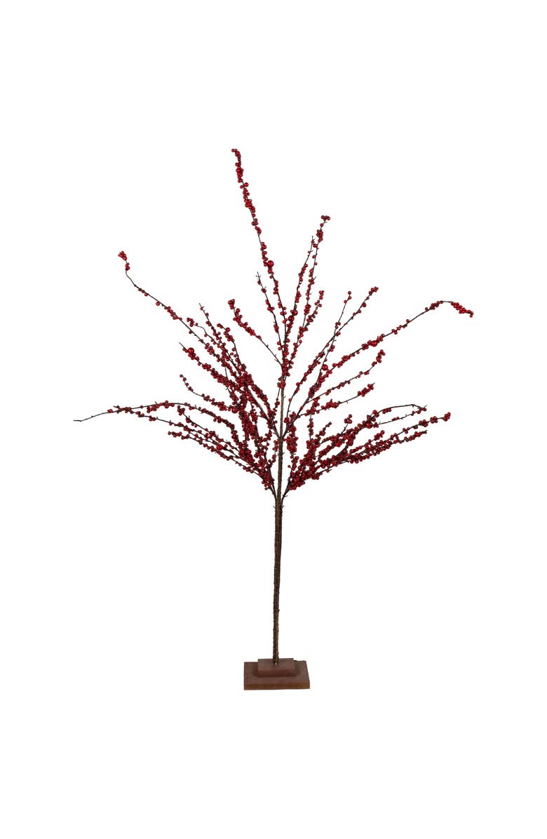 Northlight 50" Artificial Red Berry Christmas Twig Tree with Square Stand, Unlit, Main, color, Red