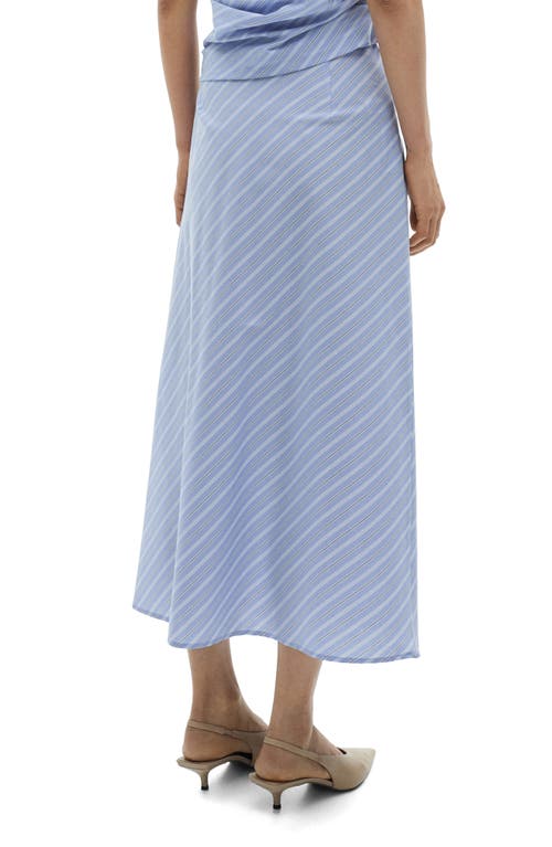 Mango Pinstripe Stretch Cotton Blend Midi Skirt In Blue