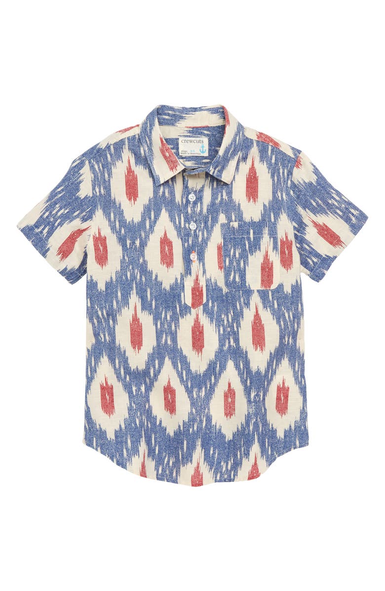 crewcuts by J.Crew Ikat Print Popover Shirt, Main, color, 