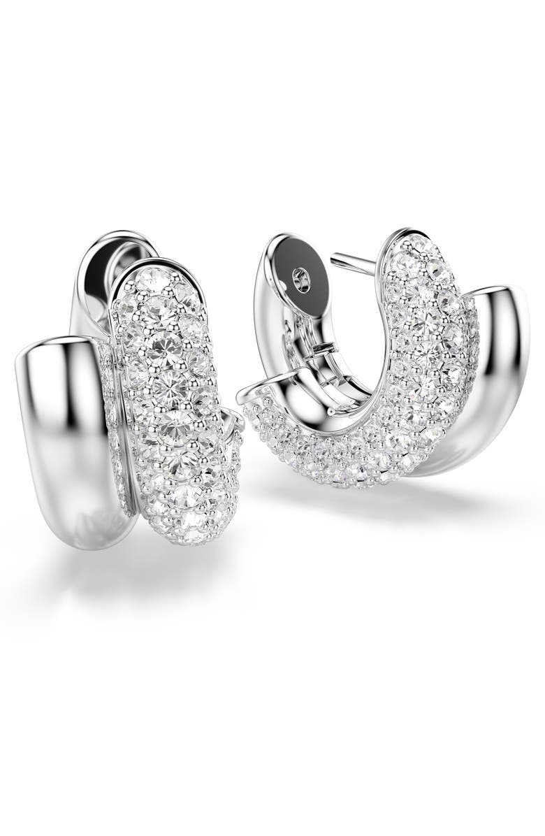 Swarovski Dextera Front/Back Hoop Earrings, Alternate, color, White/ Silver