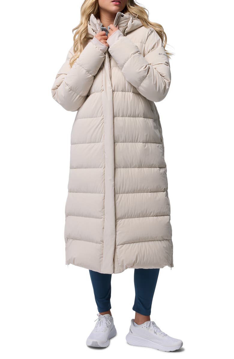 Columbia Amaze Puff Long Hooded Jacket, Main, color, Dark Stone 278