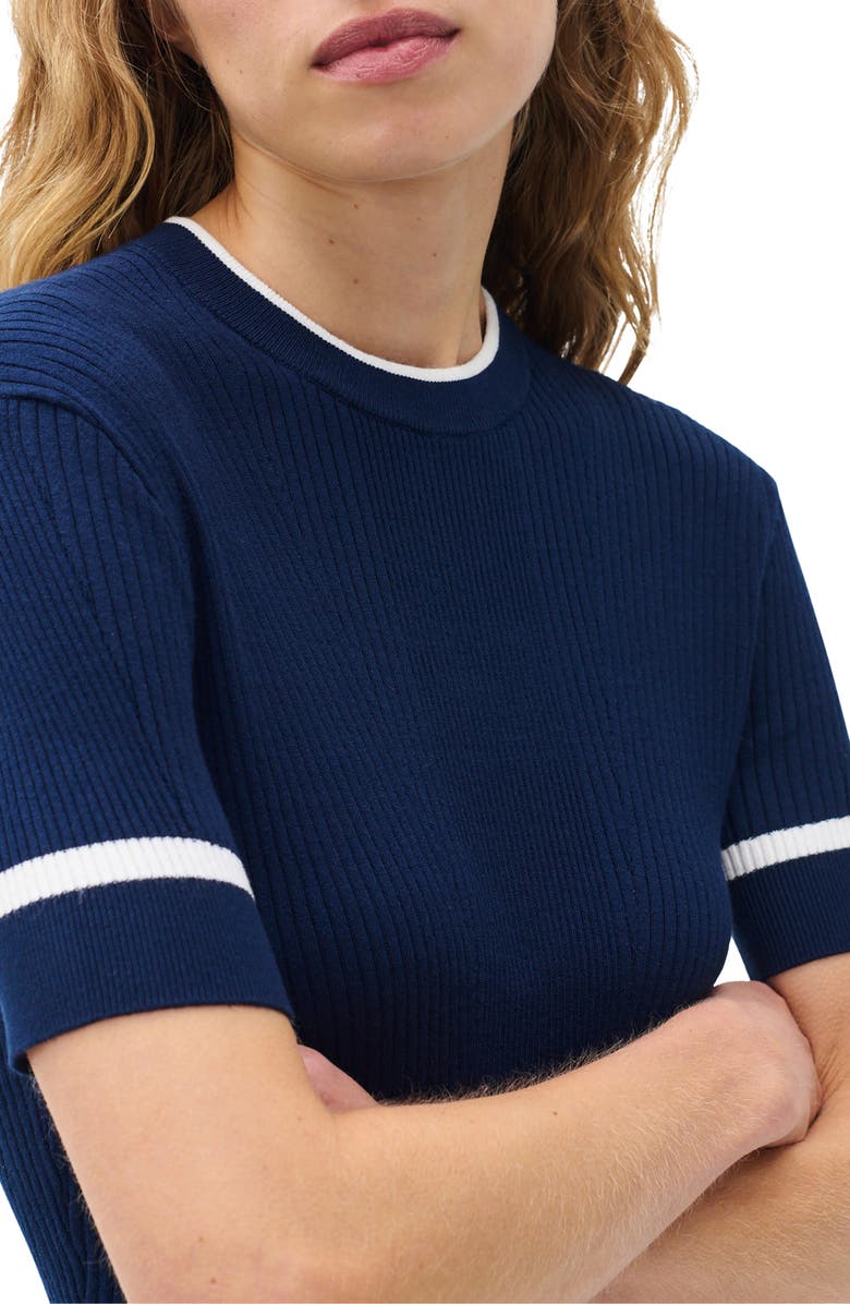 rag & bone Kassy Rib Short Sleeve Sweater, Alternate, color, Navy