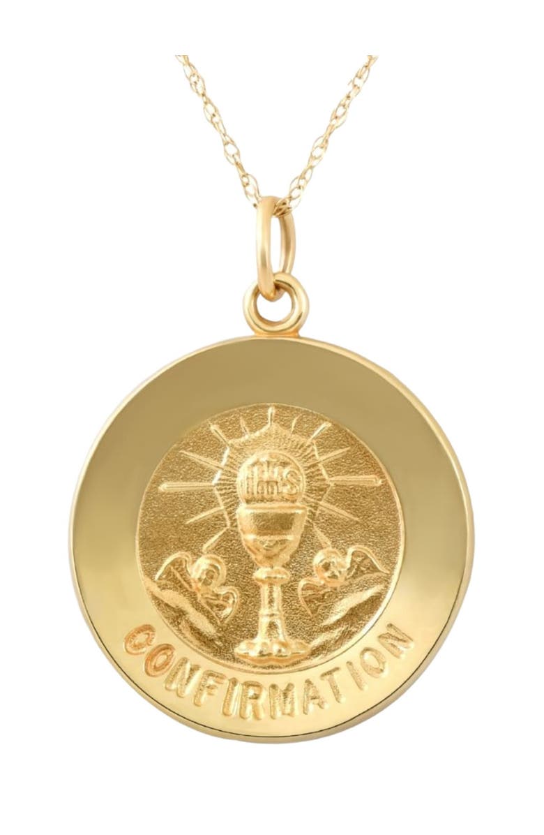 Bliss Diamond 14k Gold Confirmation Medal Pendant 1" Tall 2.5 Grams, Main, color, 