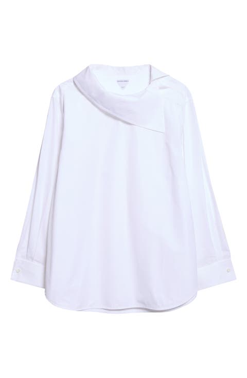 Asymmetric Draped Collar Cotton Poplin Shirt
