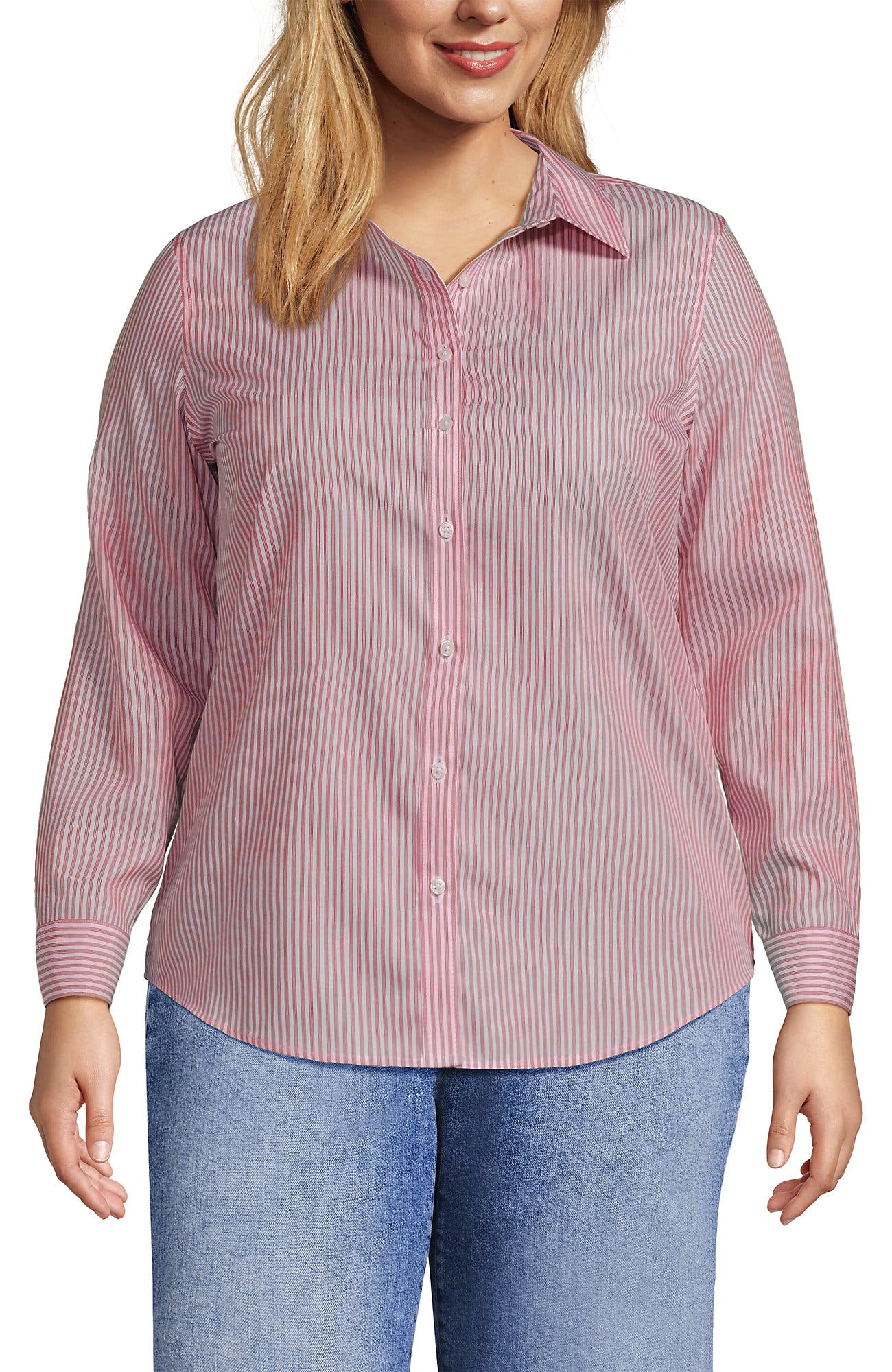Coral Red Fine Stripes