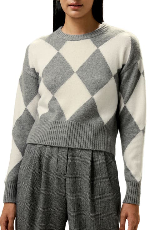 Women's Round Neck Diamond Pattern Cashmere Sweater