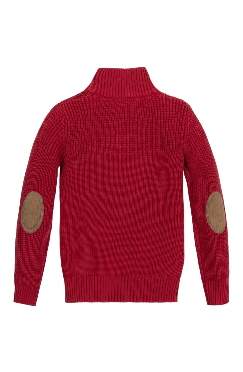 Hope & Henry Baby Boys' Organic Mix Stitch Mock Neck Sweater with Elbow Patches, Infant, Alternate, color, Red Mix Stitch