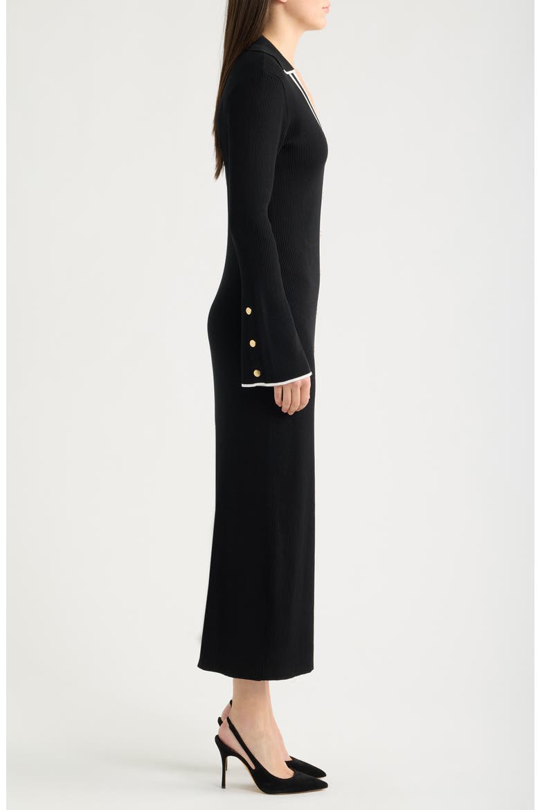 Rib Long Sleeve Midi Sweater Dress, Alternate, color, BLACK WHITE