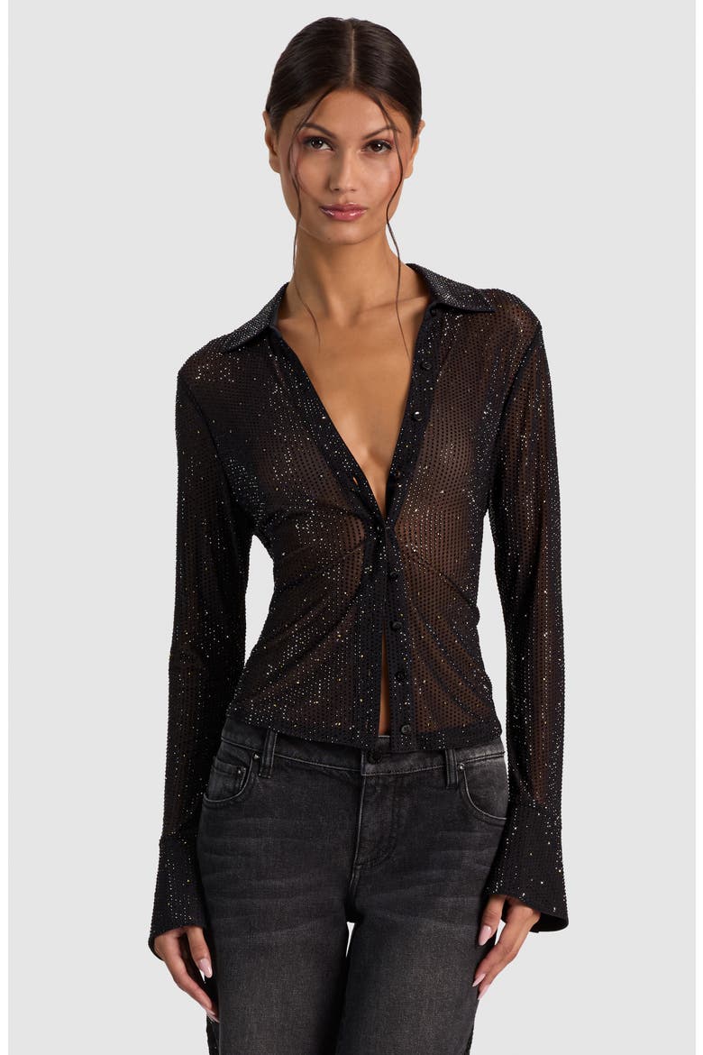 Freya Embellished Mesh Top, Alternate, color, BLACK/ GOLD